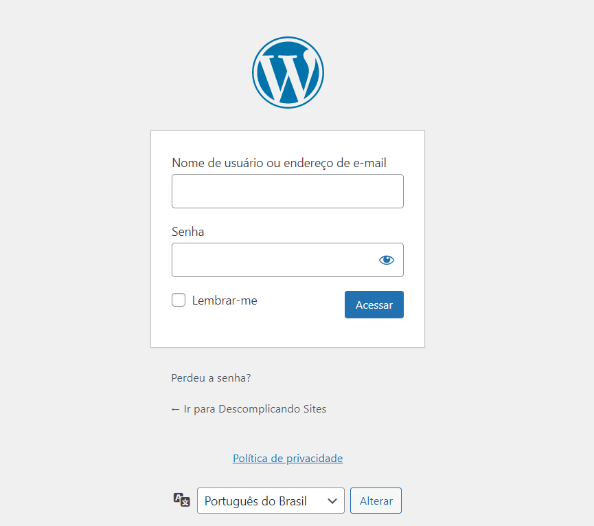 como acessar a pagina de login do wordpress - painel administrativo do WordPress